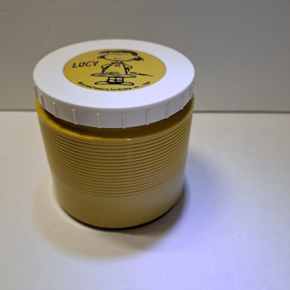 VTG Lucy Peanuts Thermos Insulated Jar Model #1155 Plastic Gold & White USA 1969 - Picture 3 of 10